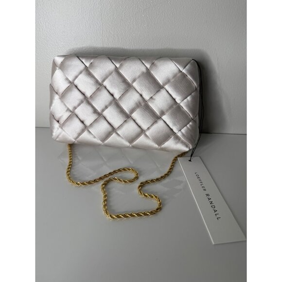 NWT Loeffler Randall Auzeen Cream Woven Puff Clutch Dustbag Gold Chain Shoulder - Picture 4 of 8